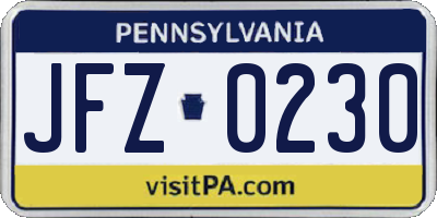 PA license plate JFZ0230