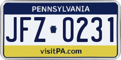 PA license plate JFZ0231