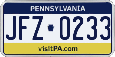 PA license plate JFZ0233