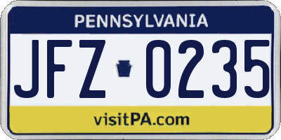 PA license plate JFZ0235