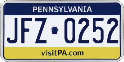 PA license plate JFZ0252