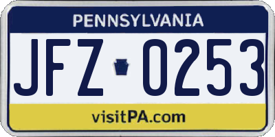 PA license plate JFZ0253