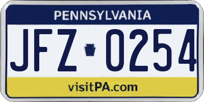 PA license plate JFZ0254