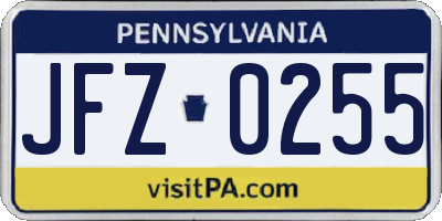 PA license plate JFZ0255