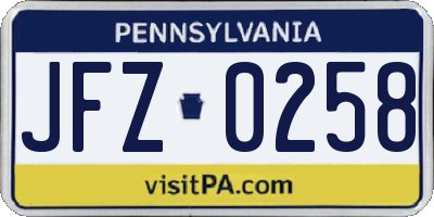 PA license plate JFZ0258