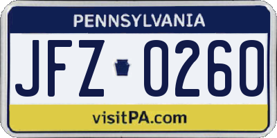 PA license plate JFZ0260
