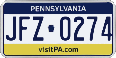 PA license plate JFZ0274