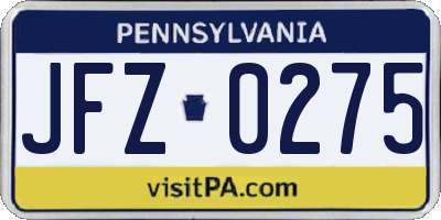 PA license plate JFZ0275