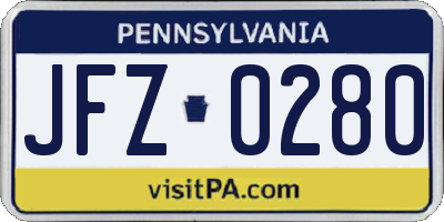PA license plate JFZ0280