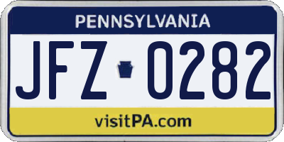 PA license plate JFZ0282