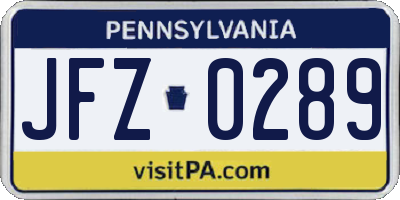 PA license plate JFZ0289
