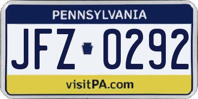 PA license plate JFZ0292