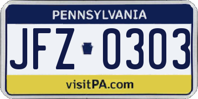 PA license plate JFZ0303