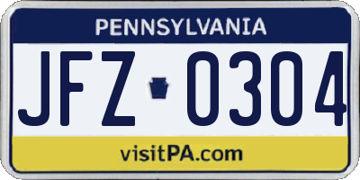 PA license plate JFZ0304