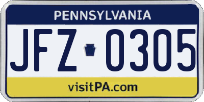 PA license plate JFZ0305