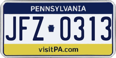 PA license plate JFZ0313
