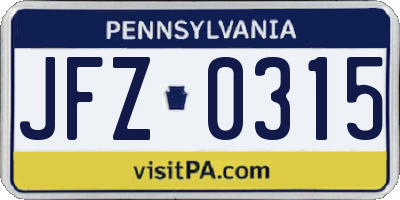 PA license plate JFZ0315