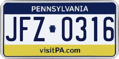 PA license plate JFZ0316
