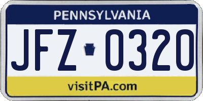 PA license plate JFZ0320