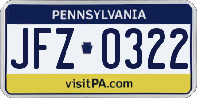 PA license plate JFZ0322
