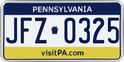 PA license plate JFZ0325
