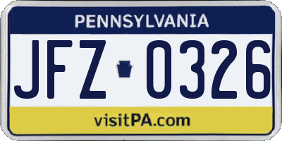 PA license plate JFZ0326