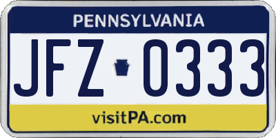 PA license plate JFZ0333