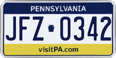 PA license plate JFZ0342