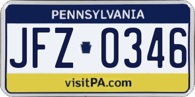 PA license plate JFZ0346