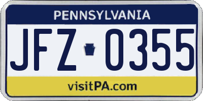 PA license plate JFZ0355
