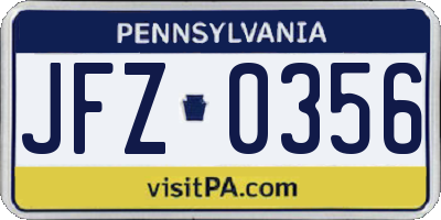 PA license plate JFZ0356