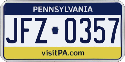 PA license plate JFZ0357