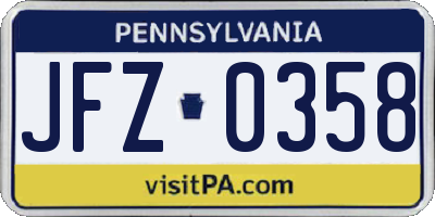 PA license plate JFZ0358