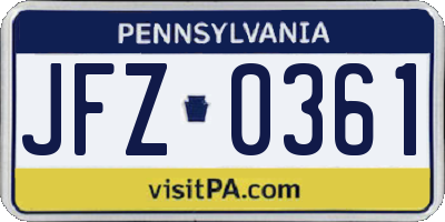 PA license plate JFZ0361
