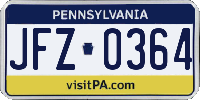PA license plate JFZ0364