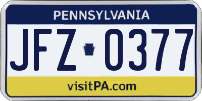 PA license plate JFZ0377