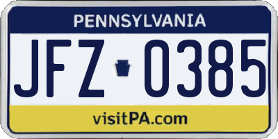 PA license plate JFZ0385