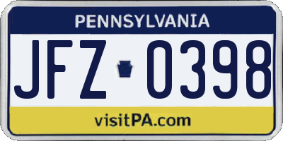 PA license plate JFZ0398