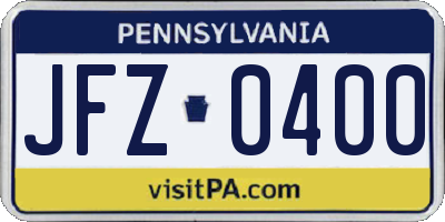 PA license plate JFZ0400