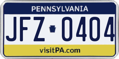 PA license plate JFZ0404