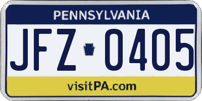 PA license plate JFZ0405