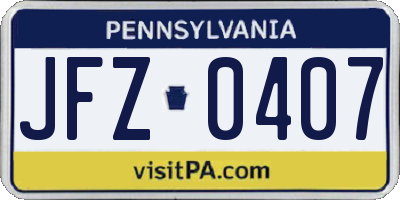 PA license plate JFZ0407