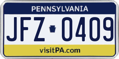 PA license plate JFZ0409