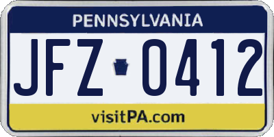 PA license plate JFZ0412