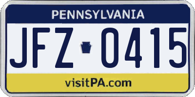 PA license plate JFZ0415