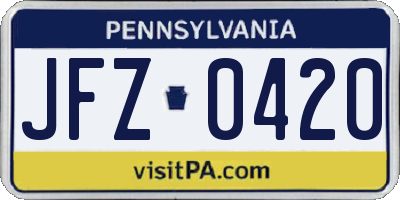 PA license plate JFZ0420
