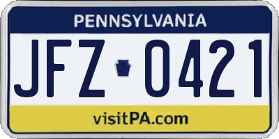 PA license plate JFZ0421