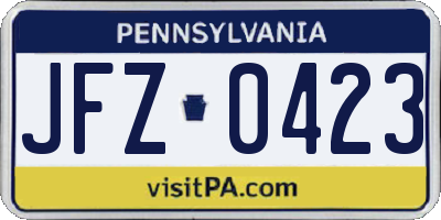 PA license plate JFZ0423