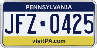 PA license plate JFZ0425