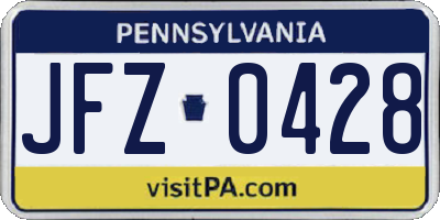 PA license plate JFZ0428
